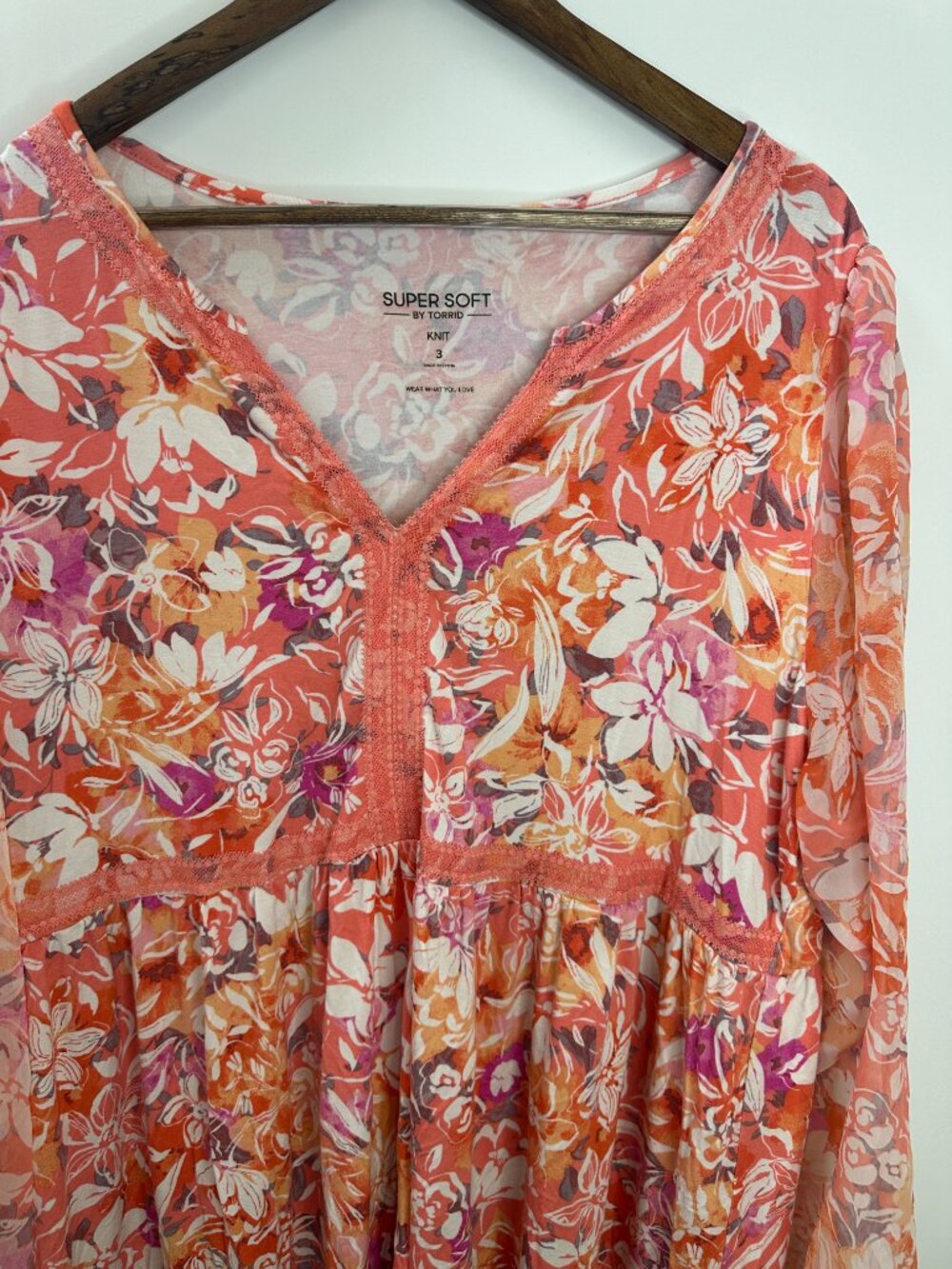 Torrid Babydoll Fabric Mix Super Soft Balloon Chiffon Sleeve Top Plus Size 3 3X - Picture 5 of 13